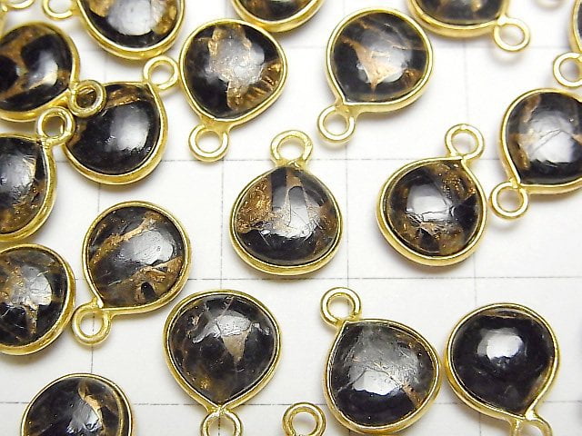 [Video]Copper Obsidian AAA Bezel Setting Chestnut 9x9mm 18KGP 4pcs