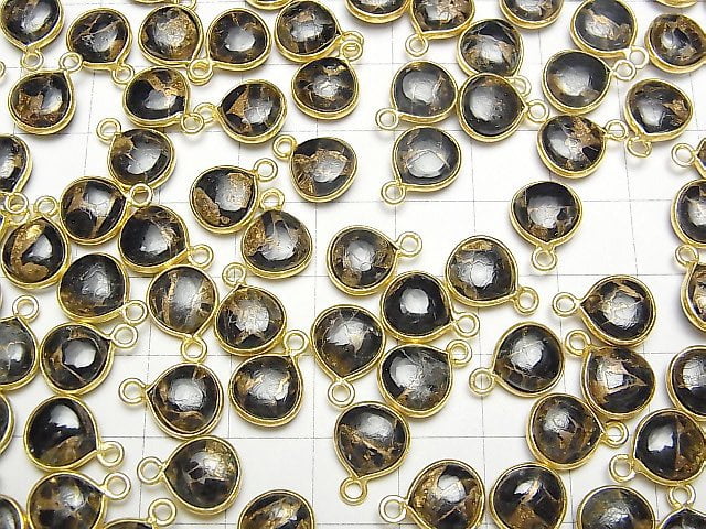 [Video]Copper Obsidian AAA Bezel Setting Chestnut 9x9mm 18KGP 4pcs