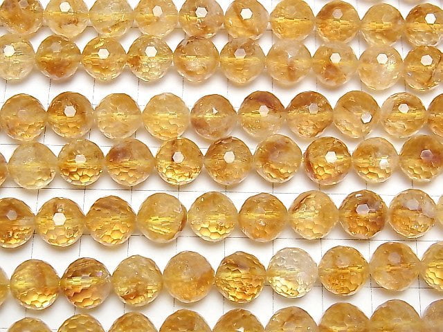 [Video]High Quality! Phantom Citrine AA++ 128Faceted Round 10mm half or 1strand beads (aprx.15inch/36cm)