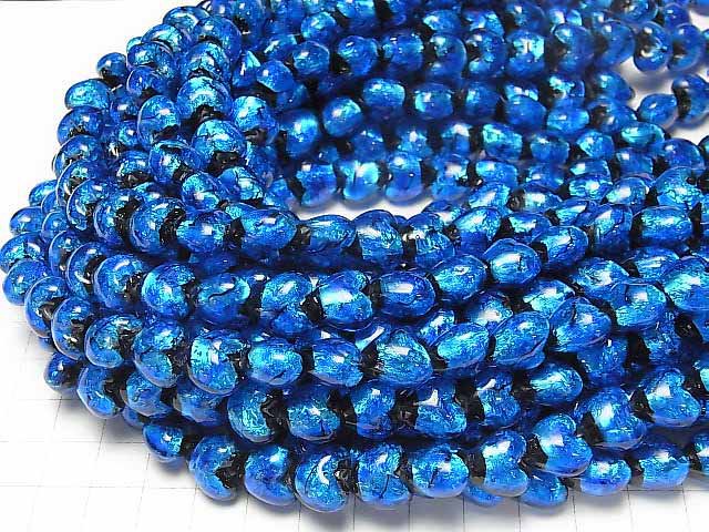 [Video]Lampwork Beads Vertical Hole Heart 12x12x8mm [Blue x Light Blue/Luminous type ] half or 1strand beads (aprx.12inch/30cm)