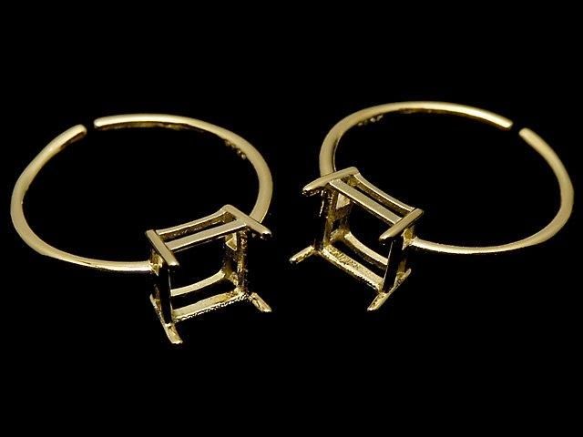 [Video] Silver925 Ring Frame (Prong Setting) Square Faceted 6mm 18KGP Free Size 1pc