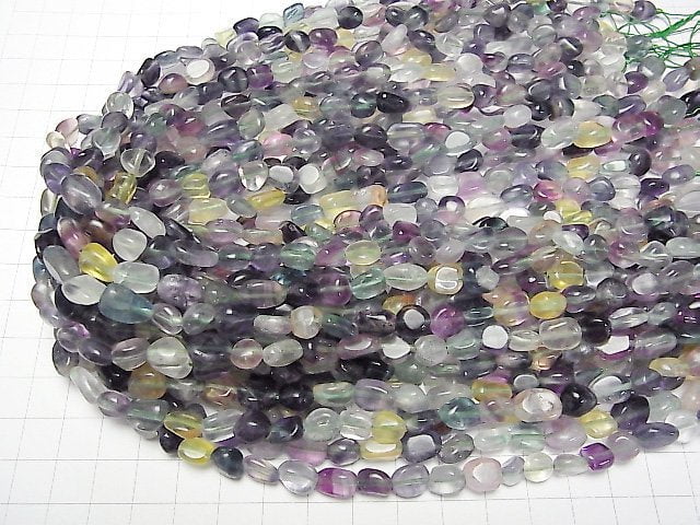 [Video] Multicolor Fluorite AA++ Small Size Nugget 1strand beads (aprx.15inch/37cm)