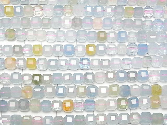 [Video]High Quality! Beryl Mix (Multicolor Aquamarine) AAA- Cube Shape 6x6x6mm half or 1strand beads (aprx.15inch/38cm)