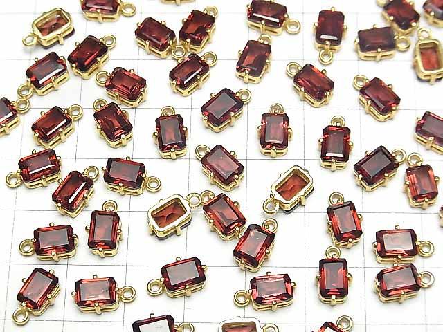 [Video]High Quality Mozambique Garnet AAA Bezel Setting Rectangle Faceted 8x6mm 18KGP 1pc