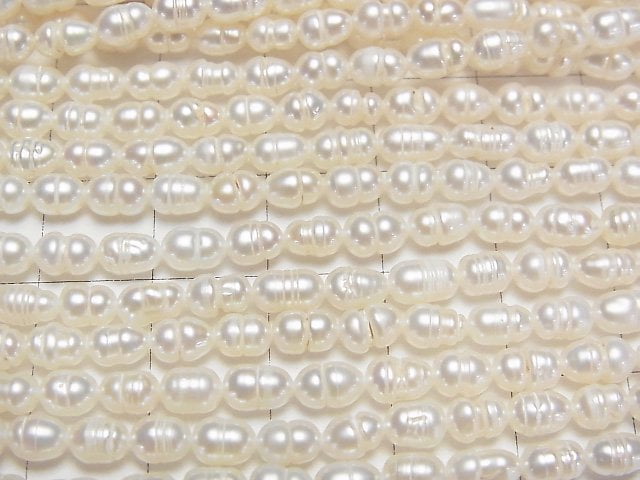 [Video]Fresh Water Pearl AA Wrinkle Rice 6x4x4mm White 1strand beads (aprx.13inch/33cm)