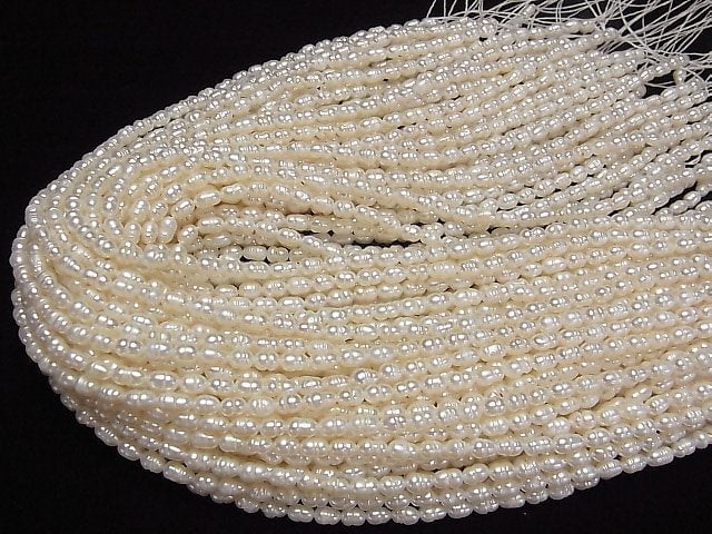 [Video]Fresh Water Pearl AA Wrinkle Rice 6x4x4mm White 1strand beads (aprx.13inch/33cm)