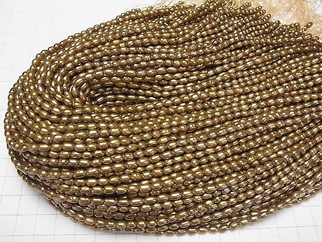 [Video]Fresh Water Pearl AA+ Rice-Baroque 5x3x3mm Bronze Gold 1strand beads (aprx.14inch/34cm)