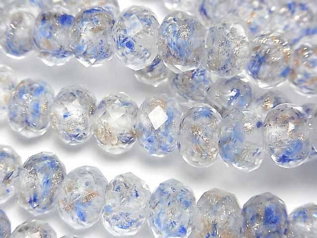 Perles Lampwork facettées bouton rondelle 10x10x7mm [Bleu x Or] demi ou 1 fil de perles (env. 33cm/13pouces)