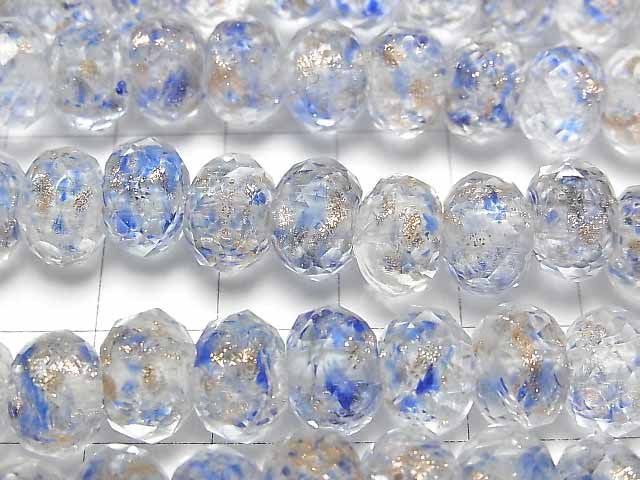 Lampwork Beads Faceted Button Roundel 10x10x7mm [Blue x Gold] half or 1strand beads (aprx.13inch/33cm)