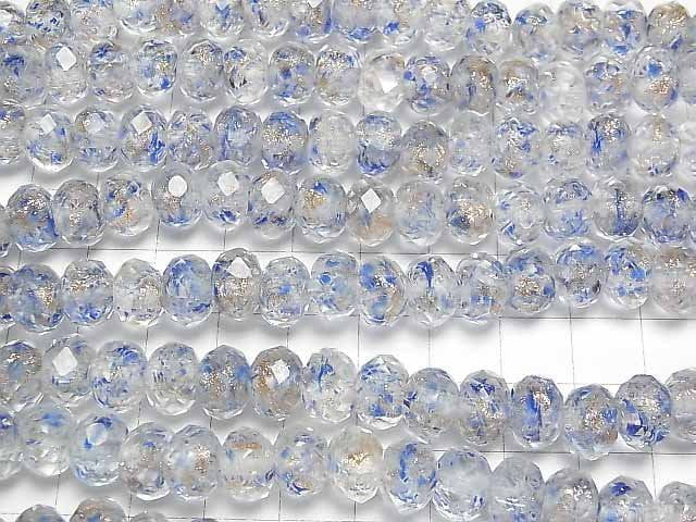 Lampwork Beads Faceted Button Roundel 10x10x7mm [Blue x Gold] half or 1strand beads (aprx.13inch/33cm)