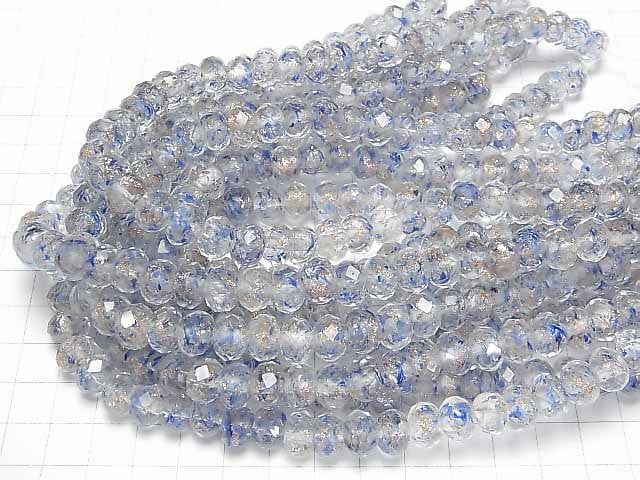 Lampwork Beads Faceted Button Roundel 10x10x7mm [Blue x Gold] half or 1strand beads (aprx.13inch/33cm)