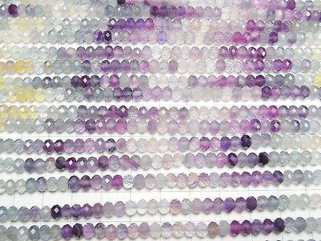 [Video]High Quality! Multicolor Fluorite AAA- Faceted Button Rondelle 5x5x3mm 1strand beads (aprx.15inch/37cm)