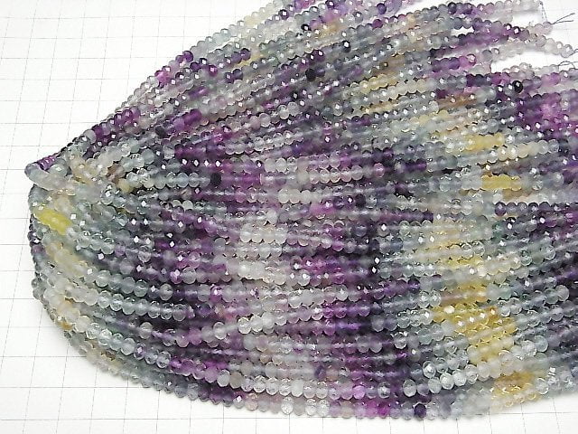 [Video]High Quality! Multicolor Fluorite AAA- Faceted Button Rondelle 5x5x3mm 1strand beads (aprx.15inch/37cm)