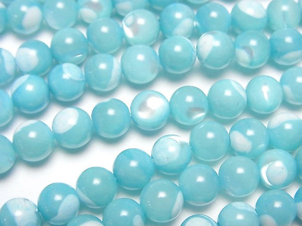 [Video]Mother of Pearl MOP Light Blue Round 6mm 1strand beads (aprx.15inch/38cm)