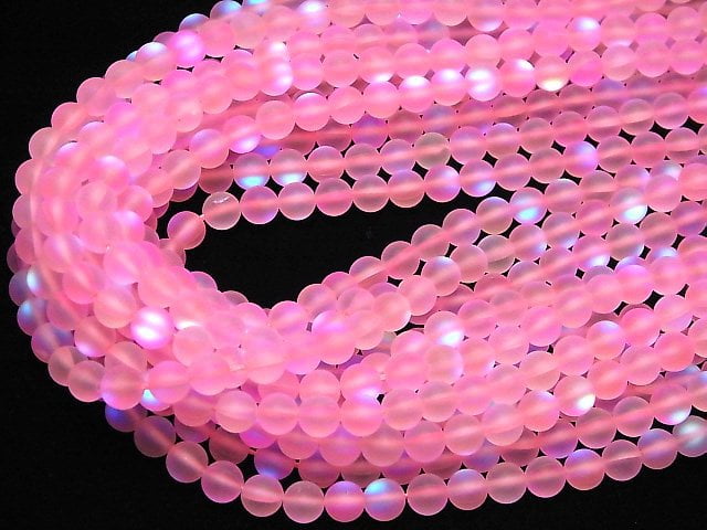 Frost Pink Luna Flash Round 6mm 1strand beads (aprx.15inch/37cm)