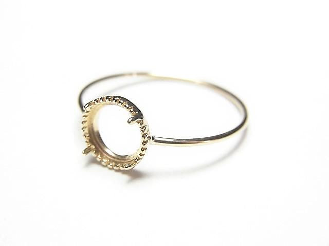 [K10 Yellow Gold] Ring Frame (Prong Setting) Round Cabochon 6mm Milgrain Finish 1pc [Japan]