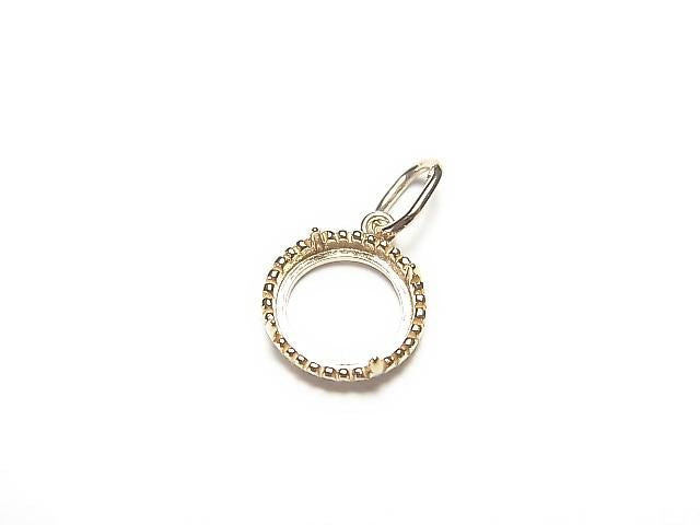 [K10 Yellow Gold] Pendant Frame (Prong Setting) for Round Cabochon 6mm, Milgrain Finish, 1pc [Japan]