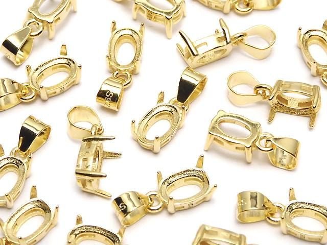 [Video]Silver925 Pendant Frame Oval Faceted 6x4mm 18KGP 1pc