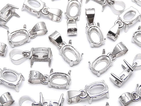 [Video]Silver925 Pendant Frame Oval Faceted 6x4mm Rhodium Plated 1pc