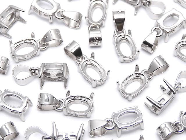 [Video]Silver925 Pendant Frame Oval Faceted 6x4mm Rhodium Plated 1pc