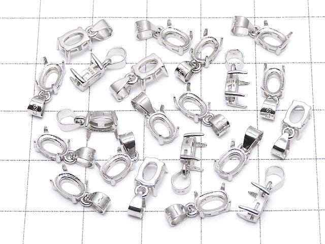 [Video] Silver925 Pendant Frame Oval Faceted 6x4mm Rhodium Plated 1pc