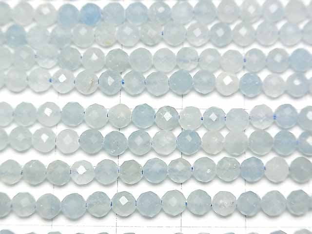 [Video]High Quality! Natural Blue Calcite AA+ Faceted Round 4mm 1strand beads (aprx.15inch/37cm)