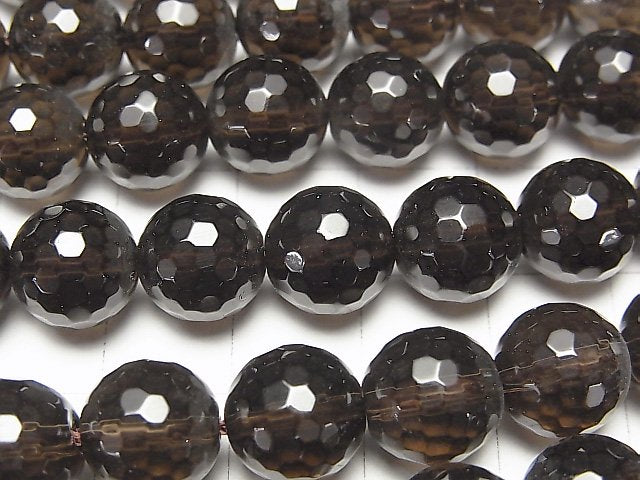 Smoky Quartz AAA 128Faceted Round 10mm Dark 1strand beads (aprx.15inch/38cm)