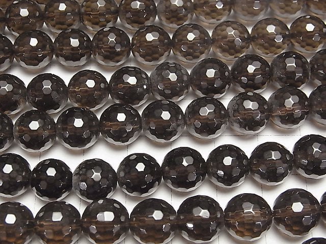 Smoky Quartz AAA 128Faceted Round 10mm Dark color half or 1strand beads (aprx.15inch/38cm)