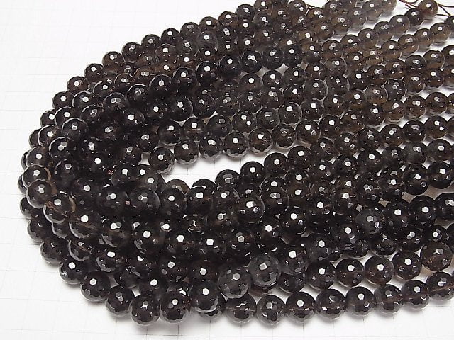 Smoky Quartz AAA 128Faceted Round 10mm Dark color half or 1strand beads (aprx.15inch/38cm)