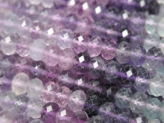 [Video] High Quality! Multicolor Fluorite AAA-Faceted Button Rondelle 6x6x4mm half or 1-strand beads (approx. 15inch/37cm)