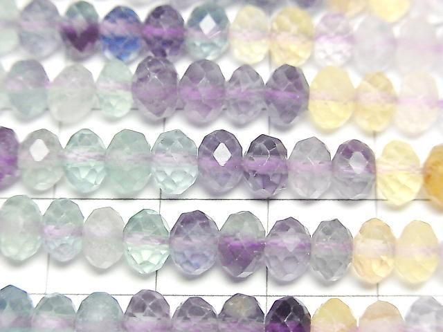 [Video] High Quality! Multicolor Fluorite AAA-Faceted Button Rondelle 6x6x4mm half or 1-strand beads (approx. 15inch/37cm)