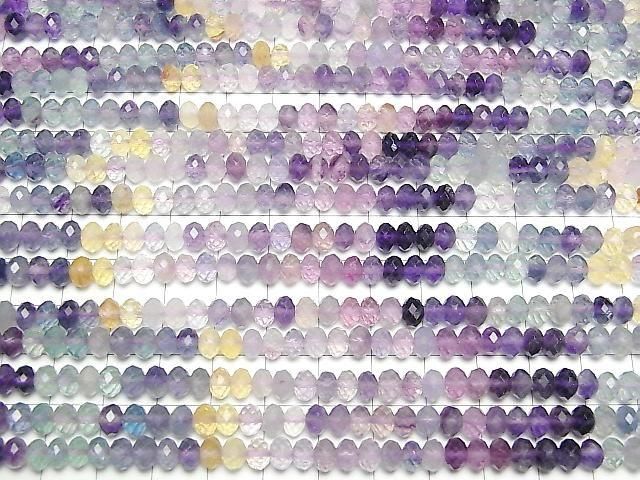 [Video] High Quality! Multicolor Fluorite AAA-Faceted Button Rondelle 6x6x4mm half or 1-strand beads (approx. 15inch/37cm)