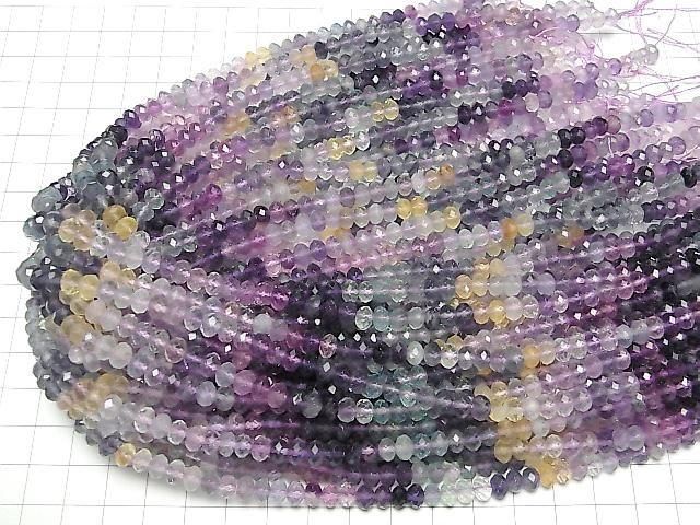 [Video] High Quality! Multicolor Fluorite AAA-Faceted Button Rondelle 6x6x4mm half or 1-strand beads (approx. 15inch/37cm)