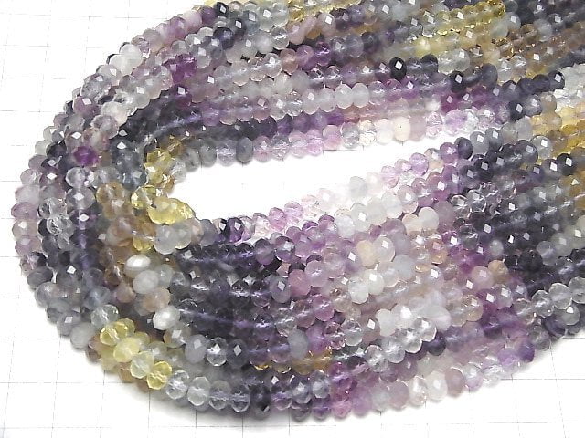 [Video]High Quality! Multicolor Fluorite AAA- Faceted Button Roundel 6x6x4mm 1strand beads (aprx.15inch/37cm)