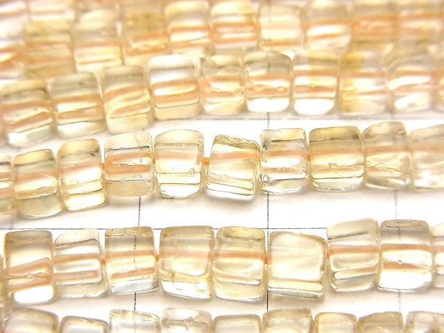 [Video]Light Color Citrine AA++ Cube 4x4x4mm 1strand beads (aprx.15inch/38cm)