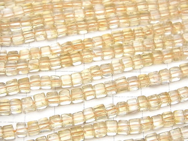 [Video]Light Color Citrine AA++ Cube 4x4x4mm 1strand beads (aprx.15inch/38cm)