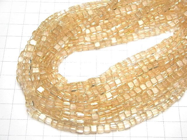 [Video]Light Color Citrine AA++ Cube 4x4x4mm 1strand beads (aprx.15inch/38cm)