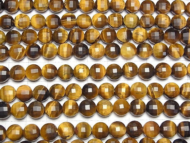 [Video]High Quality! Yellow Tiger's Eye AA++ Faceted Coin 8x8x5mm half or 1strand beads (aprx.15inch/37cm)