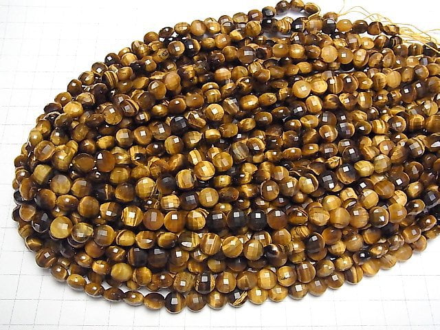 [Video]High Quality! Yellow Tiger's Eye AA++ Faceted Coin 8x8x5mm half or 1strand beads (aprx.15inch/37cm)