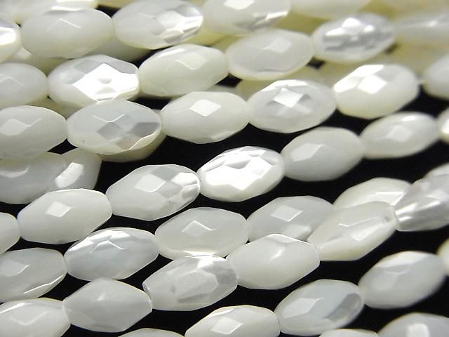 Mother of Pearl MOP White Faceted Rice 7.5x4.5x4.5mm 1strand beads (aprx.15inch/37cm)