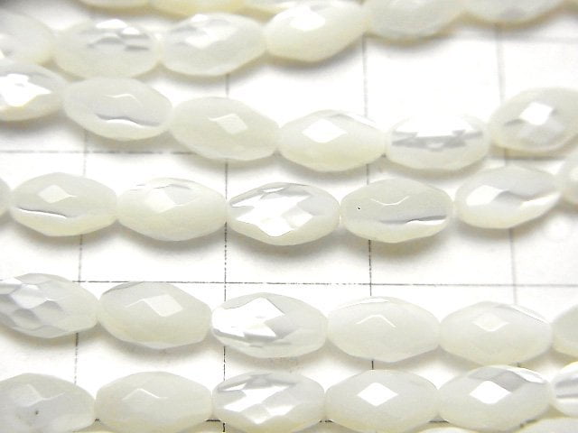 Mother of Pearl MOP White Faceted Rice 7.5x4.5x4.5mm 1strand beads (aprx.15inch/36cm)