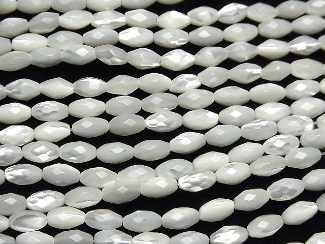 Mother of Pearl MOP White Faceted Rice 7.5x4.5x4.5mm 1strand beads (aprx.15inch/36cm)