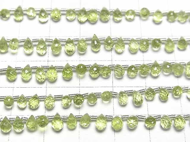 [Video]High Quality Peridot AAA Drop Faceted Briolette half or 1strand beads (aprx.7inch/18cm)