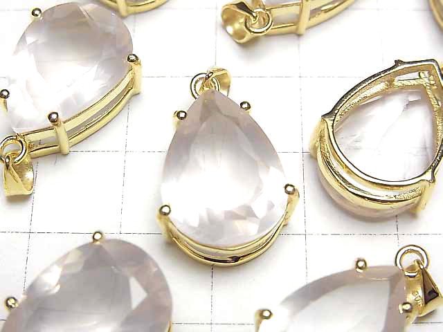 [Video]High Quality Rose Quartz AAA Pear shape Faceted Pendant 18x13mm 18KGP