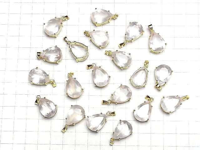 [Video]High Quality Rose Quartz AAA Pear shape Faceted Pendant 18x13mm 18KGP