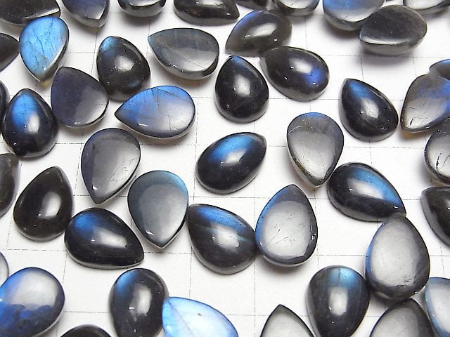 [Video]High Quality Black Labradorite AAA- Pear shape Cabochon 12x10mm 2pcs