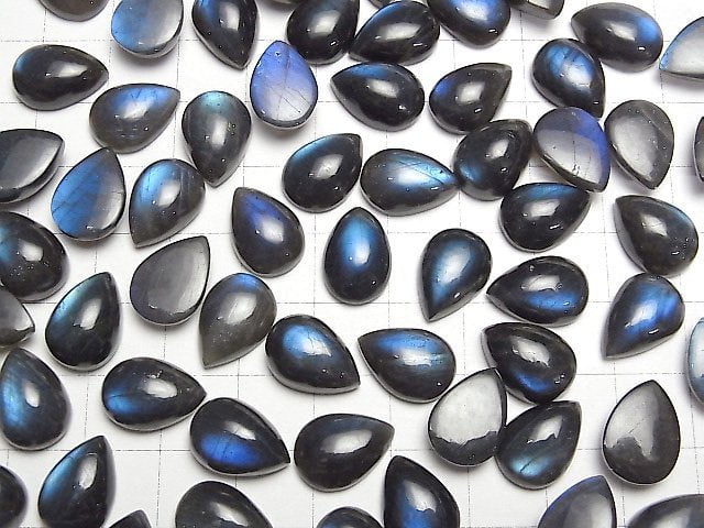 [Video]High Quality Black Labradorite AAA- Pear shape Cabochon 12x10mm 2pcs