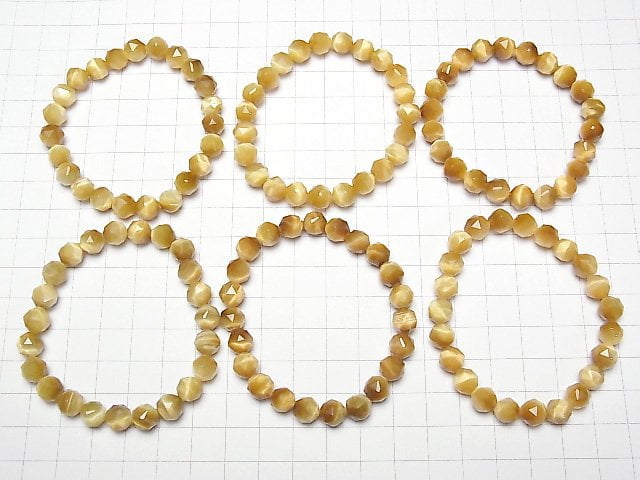 [Video]High Quality! Golden Tiger's Eye AAA-Star Faceted Round 8mm Bracelet