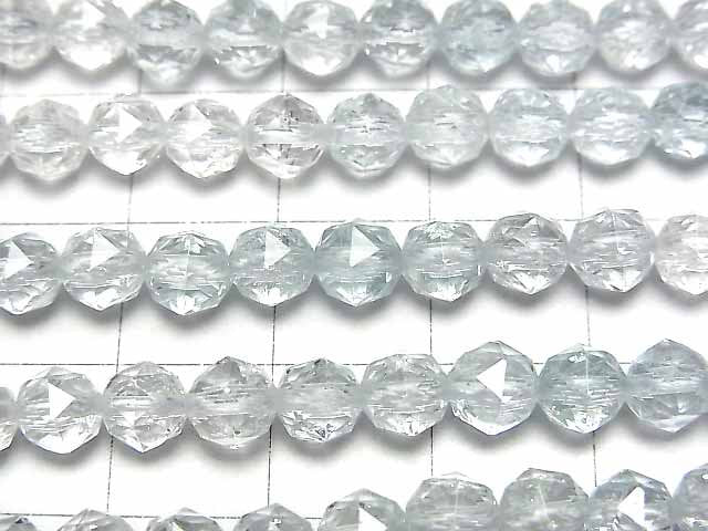 [Video]High Quality! White & Blue Topaz AAA- Star Faceted Round 6mm half or 1strand beads (aprx.15inch/37cm)