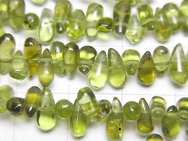 [Video]High Quality Peridot AA++ Drop -Nugget 1strand beads (aprx.14inch/34cm)